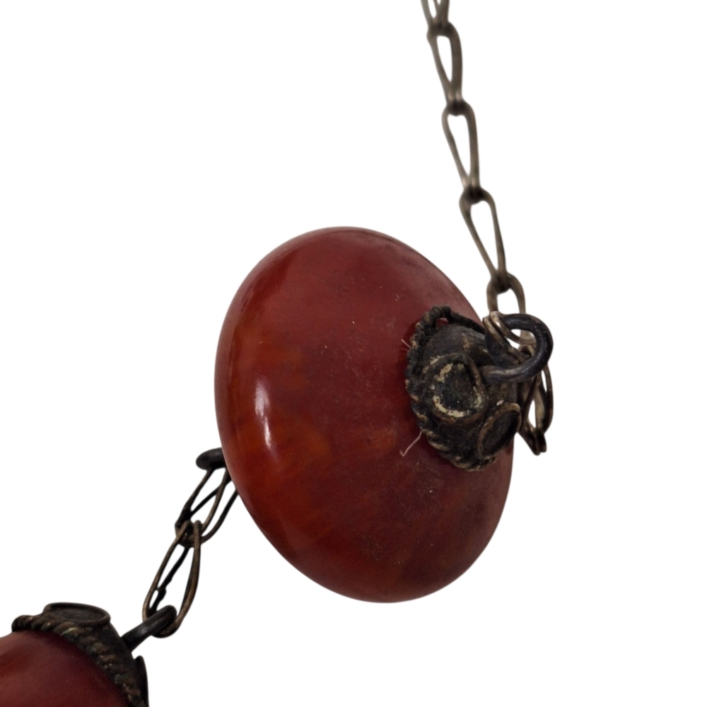 Vtg Cherry Red Bakelite Beaded Station Necklace 32" 100g Silver Tone Chain - Picture 7 of 12